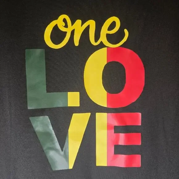 BLACK "ONE LOVE" REGGAE INSPIRED GRAPHIC TEE SIZE L [0309] - Picture 4 of 9